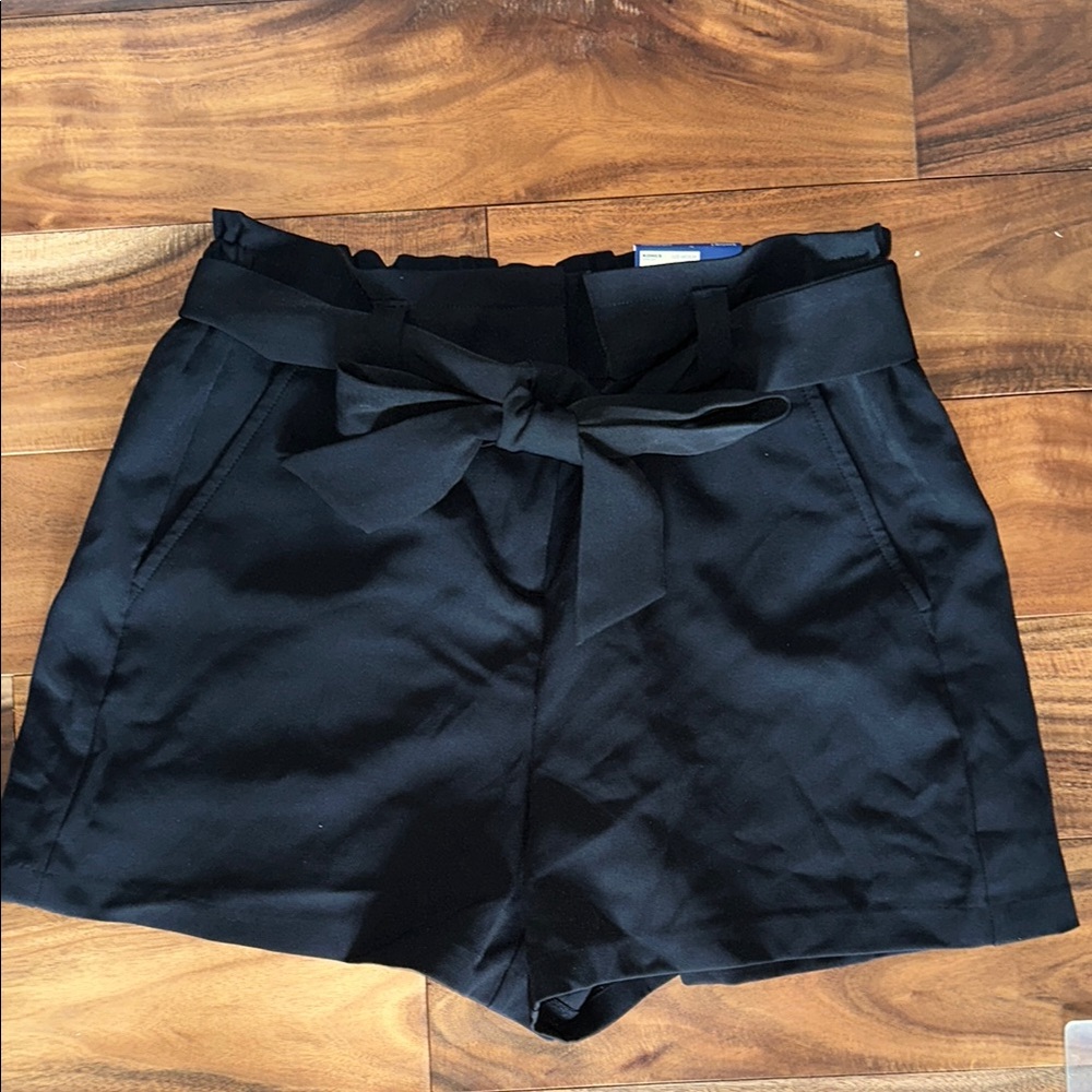 Black Paperbag Women's Shorts with Bow Detail